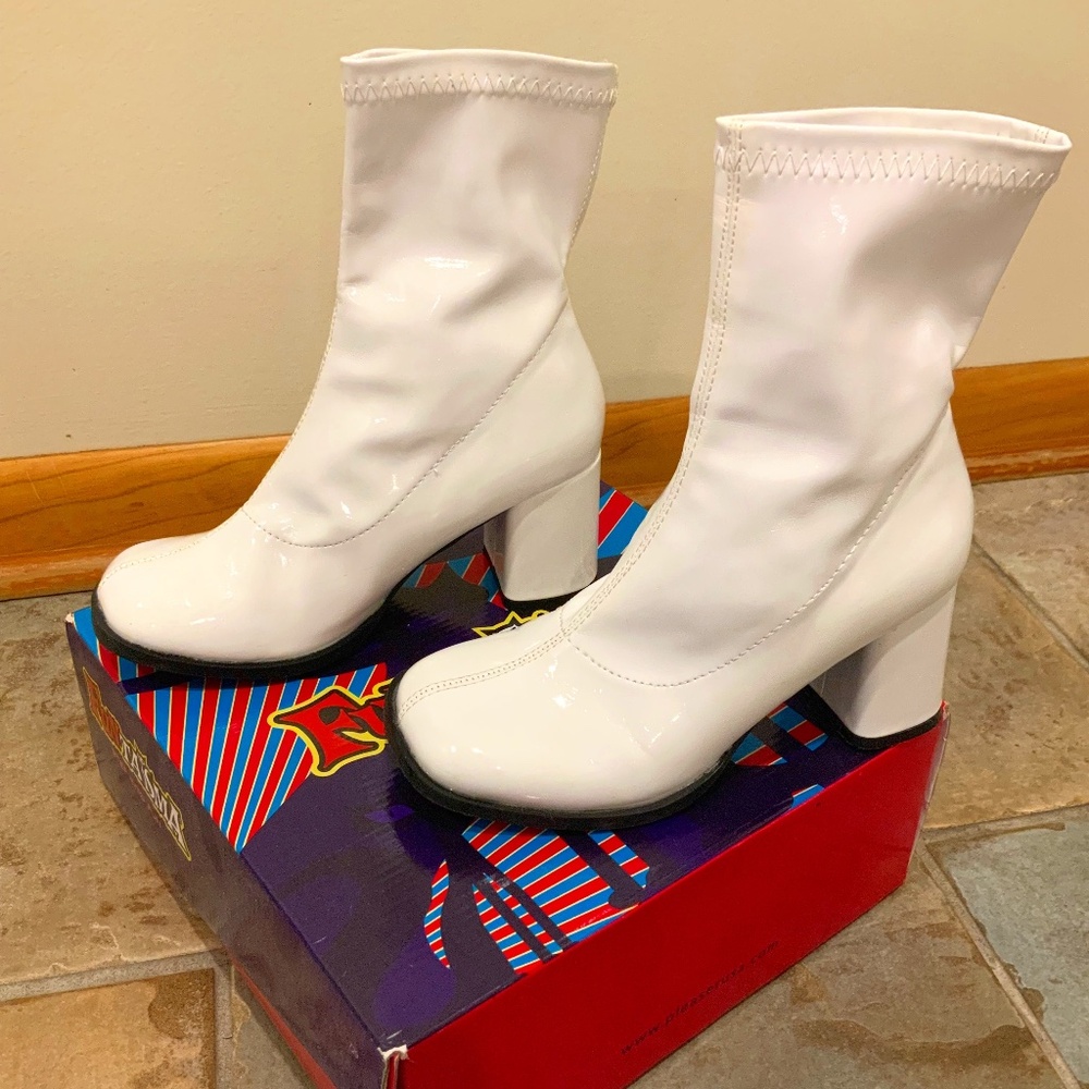White Patent Leather Boots by Funtasma